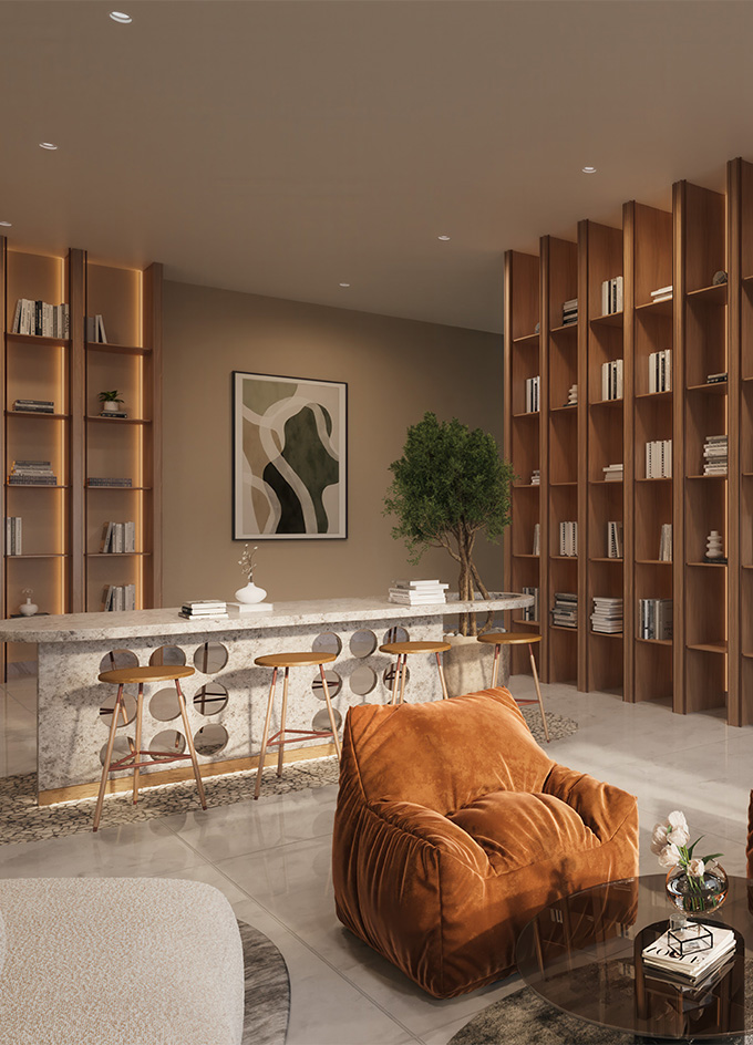 Library at Avhad Bayline Residences, Mahim West