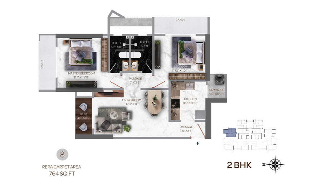 2 BHK floor plan - Avhad Bayline Residences, Mahim West